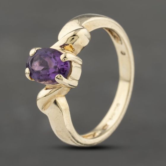 Second Hand 9ct Yellow Gold Amethyst Oval Dress Ring 41103288