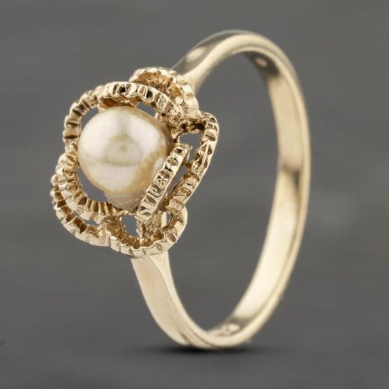 Second Hand 9ct Yellow Gold Cultured Pearl Fancy Dress Ring 41103312