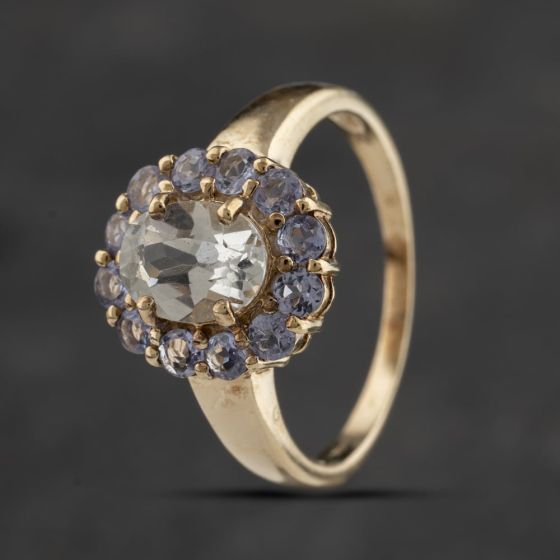 Second Hand 9ct Yellow Gold Tanzanite & White Topaz Cluster Ring 41103383