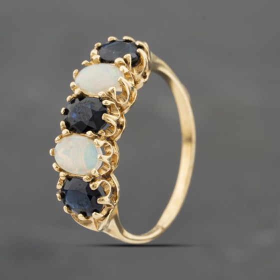 Second Hand 9ct Yellow Gold Sapphire & Opal Five Stone Ring 41103418