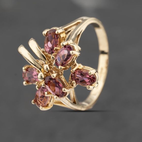 Second Hand 9ct Yellow Gold Tourmaline Large Fancy Cluster Ring 41103480