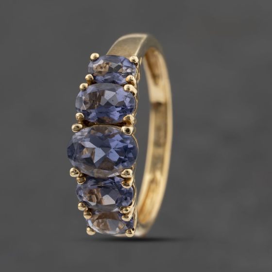 Second Hand 9ct Yellow Gold Tanzanite Oval Five Stone Ring 41103485