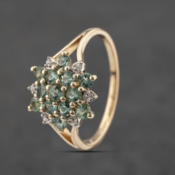 Second Hand 9ct Yellow Gold Apatite & White Topaz Cluster Ring 41103489