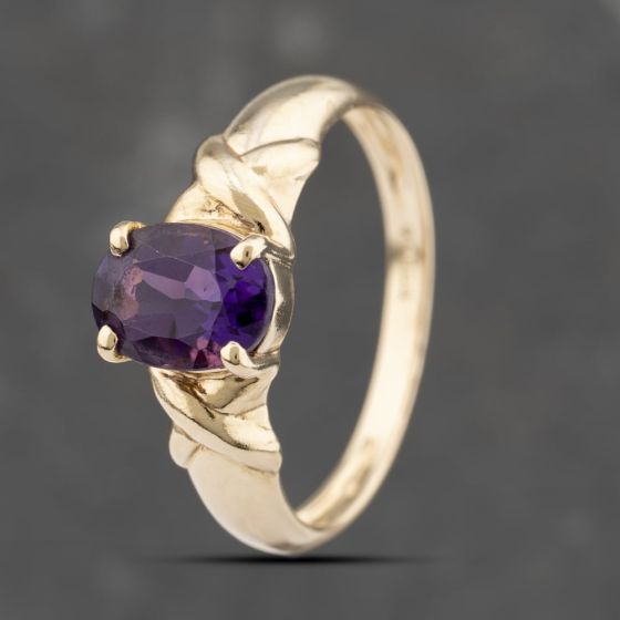 Second Hand 9ct Yellow Gold Amethyst Oval Dress Ring 41103507