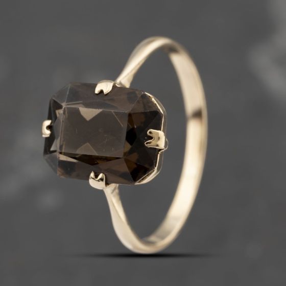 Second Hand Yellow Gold Smokey Quartz Oblong Dress Ring 41103522