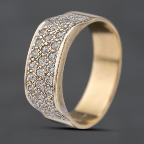 Second Hand 9ct Yellow Gold Cubic Zirconia Pave Set Three Row Ring 41103548