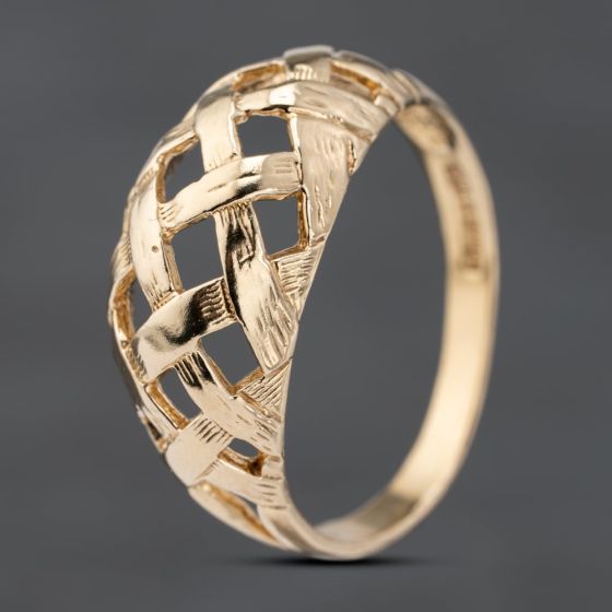 Second Hand 9ct Yellow Gold Lattice Design Signet Ring 41103556