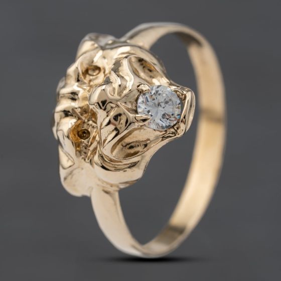 Second Hand 9ct Yellow Gold Cubic Zirconia Leopards Head Signet Ring 41103557