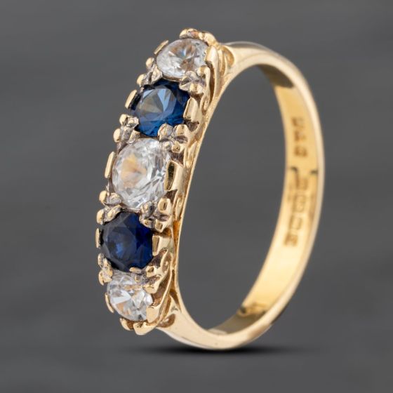Second Hand Vintage 18ct Yellow Gold Blue & White Spinel Five Stone Ring 41103568