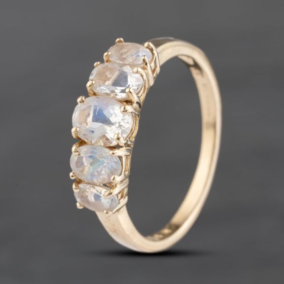 Second Hand 9ct Yellow Gold Moonstone Five Stone Ring 41103577