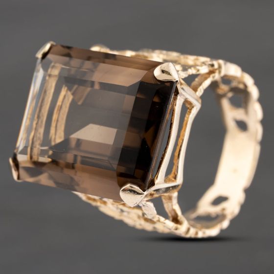Second Hand Vintage Yellow Gold Smoky Quartz Large Oblong Dress Ring 41103594