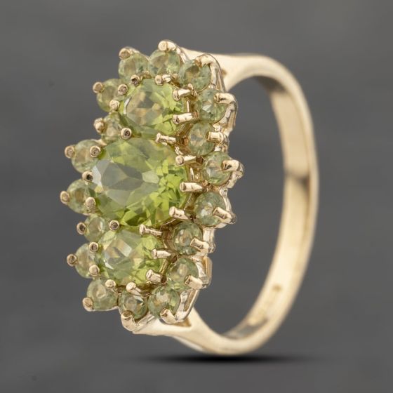 Second Hand 9ct Yellow Gold Peridot Triple Cluster Ring 41103613