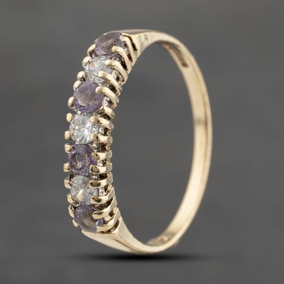 Second Hand 9ct Yellow Gold Amethyst & Cubic Zirconia Half Eternity Ring 41103615