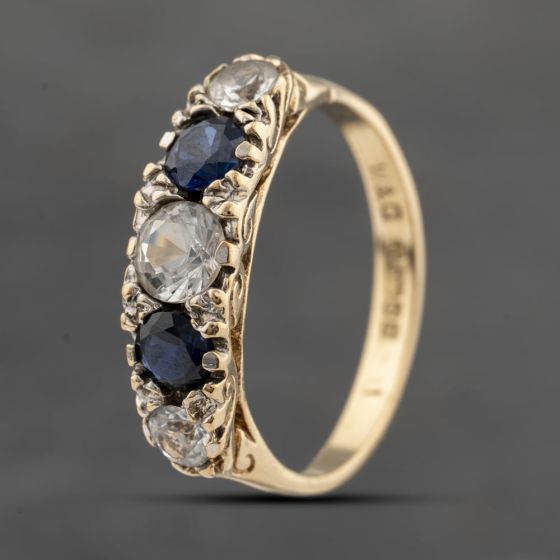 Second Hand 9ct Yellow Gold Spinel Blue & White Five Stone Ring 41103619