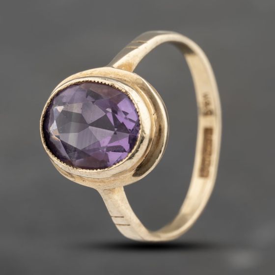 Second Hand 9ct Yellow Gold Amethyst Oval Dress Ring 41103626