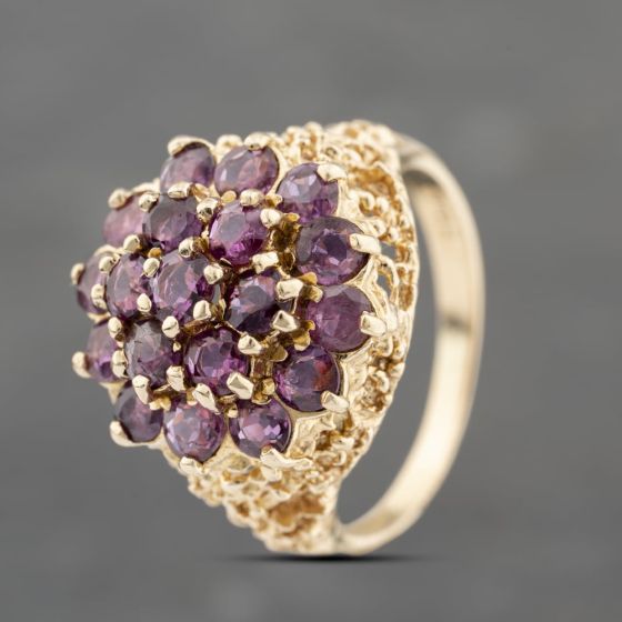 Second Hand 9ct Yellow Gold Ruby Large Cluster Ring 41103665