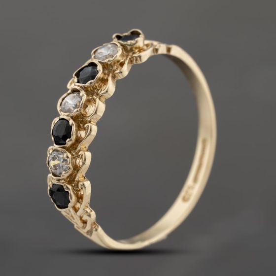 Second Hand 9ct Yellow Gold Sapphire & Cubic Zirconia Half Eternity Ring 41103686