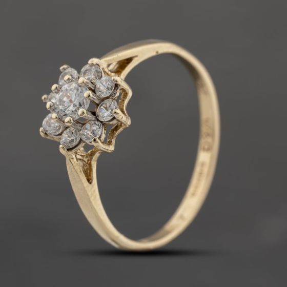 Second Hand 9ct Yellow Gold Cubic Zirconia Flower Cluster Ring 41103696