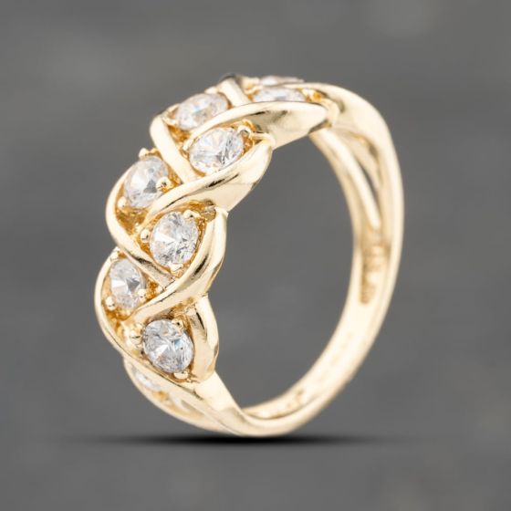 Second Hand 14ct Yellow Gold Cubic Zirconia Two Row Dress Ring 41103728