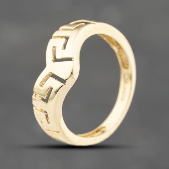 Second Hand 18ct Yellow Gold Half Greek Key Pattern Wishbone Ring 41103731