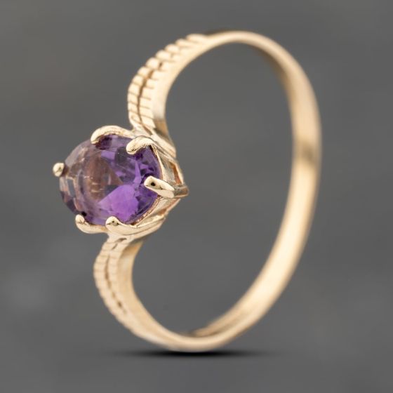 Second Hand 9ct Yellow Gold Amethyst Twist Dress Ring 41103745