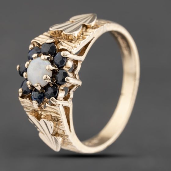 Second Hand 9ct Yellow Gold Opal & Sapphire Cluster Ring 41103751