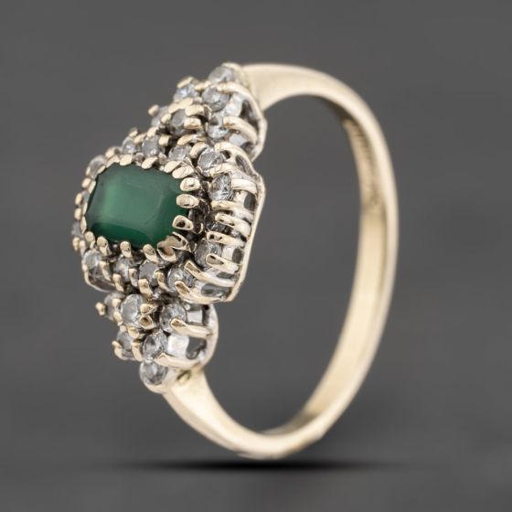 Second Hand 9ct Yellow Gold Agate & Cubic Zirconia Cluster Ring 41103763