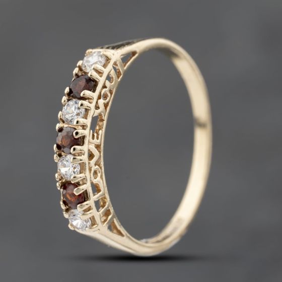 Second Hand 9ct Yellow Gold Garnet & Cubic Zirconia Half Eternity Ring 41103771