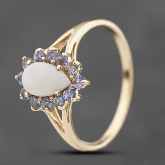 Second Hand 9ct Yellow Gold Opal & Tanzanite Pear Shaped Cluster Ring 41103780