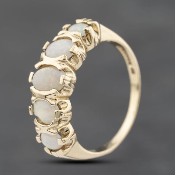Second Hand 9ct Yellow Gold Opal Oval Five Stone Ring 41103784