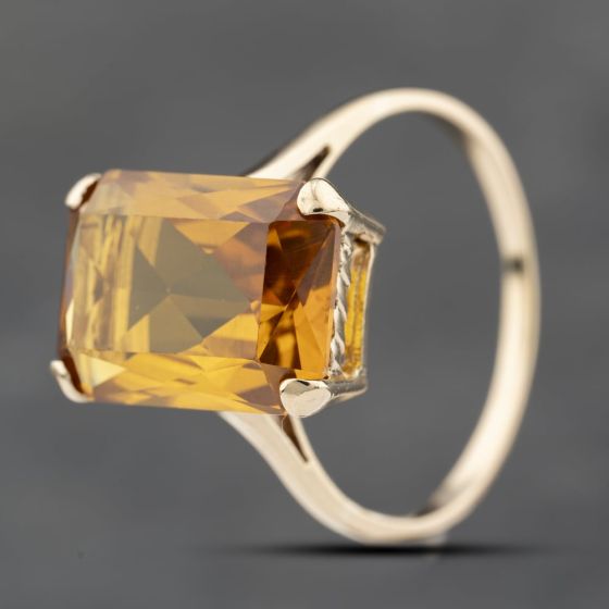 Second Hand Yellow Gold Synthetic Golden Yellow Sapphire Oblong Dress Ring 41103792