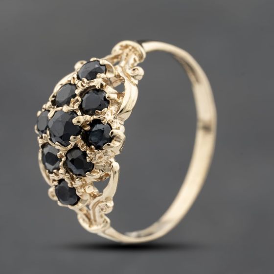 Second Hand 9ct Yellow Gold Sapphire Cluster Ring 41103809