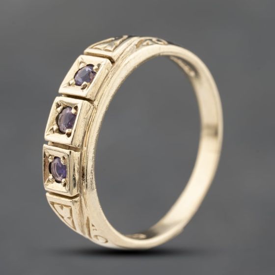Second Hand 9ct Yellow Gold Amethyst Four Stone Ring 41103811