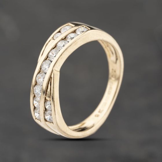 Second Hand 9ct Yellow Gold Cubic Zirconia Channel Set Crossover Ring 41103824
