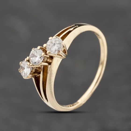 Second Hand 9ct Yellow Gold Cubic Zirconia Three Stone Ring 41103829