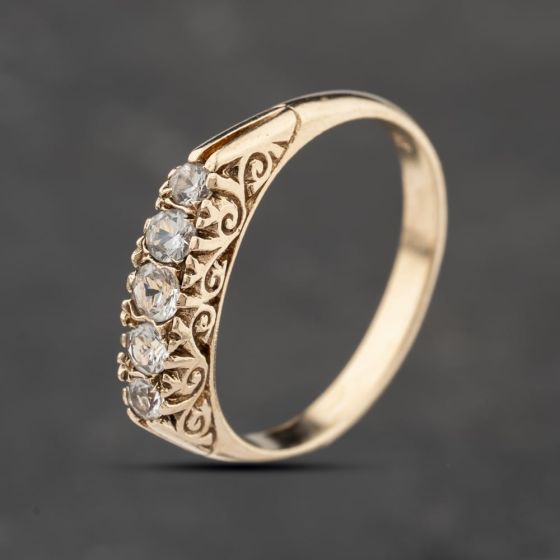 Second Hand Yellow Gold Cubic Zirconia Five Stone Ring 41103834