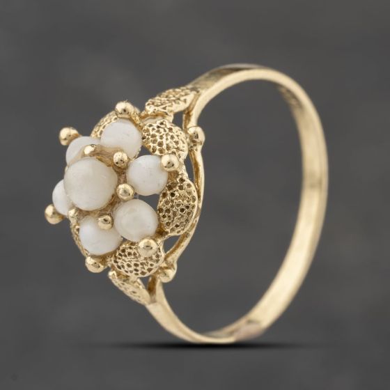 Second Hand Yellow Gold Cultured Pearl Flower Cluster Ring 41103838