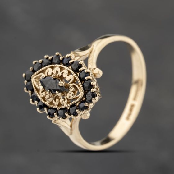 Second Hand 9ct Yellow Gold Sapphire Marquise Shape Cluster Ring 41103863