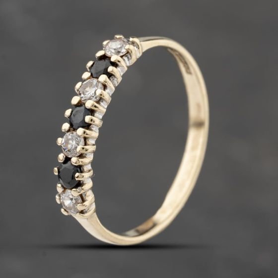 Second Hand 9ct Yellow Gold Sapphire & Cubic Zirconia Half Eternity Ring 41103874