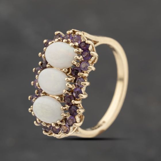 Second Hand 9ct Yellow Gold Opal & Amethyst Oval Dress Ring 41103881