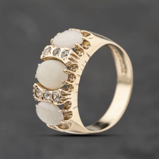 Second Hand 9ct Yellow Gold Opal & Cubic Zirconia Dress Ring 41103882