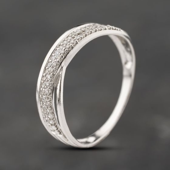 Second Hand 9ct White Gold Cubic Zirconia 4 Row Crossover Ring 41103892