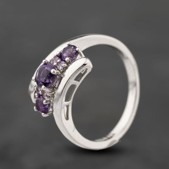 Second Hand 9ct White Gold Pink Topaz & Amethyst Twist Seven Stone Ring 41103898