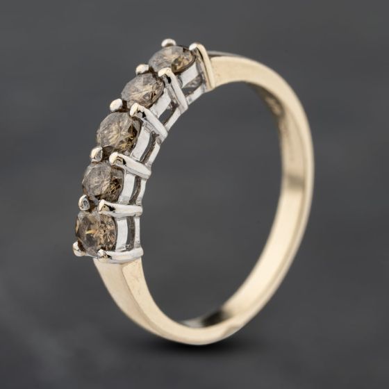 Second Hand 9ct Yellow Gold Smokey Quartz Five Stone Ring 41103899