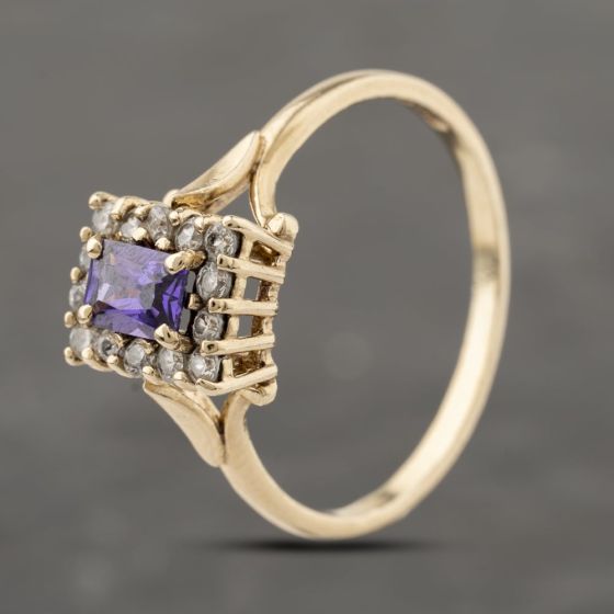 Second Hand 9ct Yellow Gold Amethyst & Cubic Zirconia Dress Ring 41103927