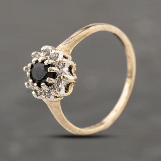Second Hand 9ct Yellow Gold Sapphire & Cubic Zirconia Cluster Ring 41103929