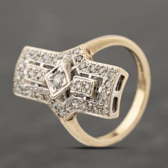 Second Hand 9ct Yellow Gold Cubic Zirconia Art Deco Style Cocktail Ring 41103943
