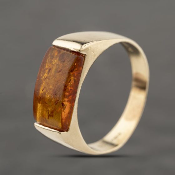Second Hand 9ct Yellow Gold Amber Oblong Dress Ring 41103945