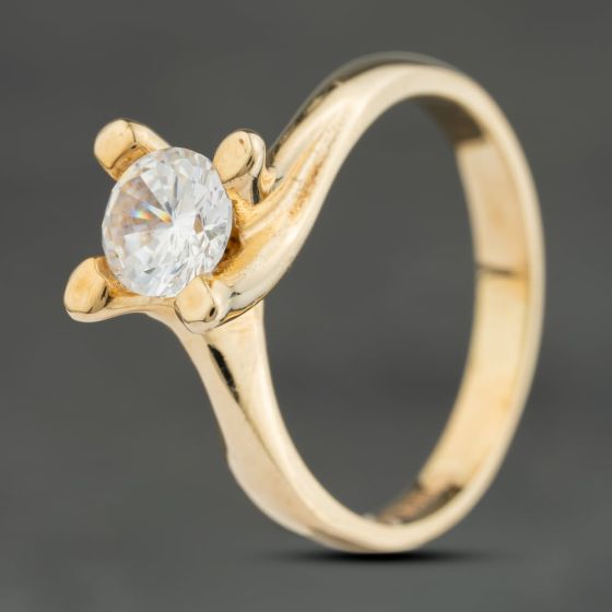 Second Hand 9ct Yellow Gold Cubic Zirconia High Set Round Solitaire Ring 41103946