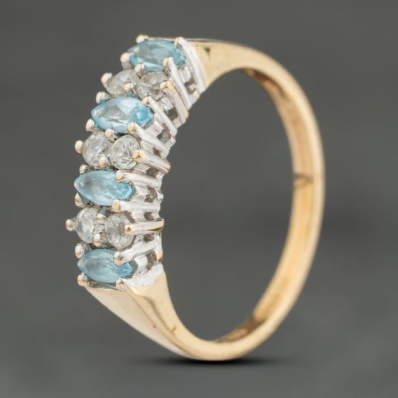 Second Hand 9ct Yellow Gold Blue Topaz & Cubic Zirconia Half Eternity Ring 41103954